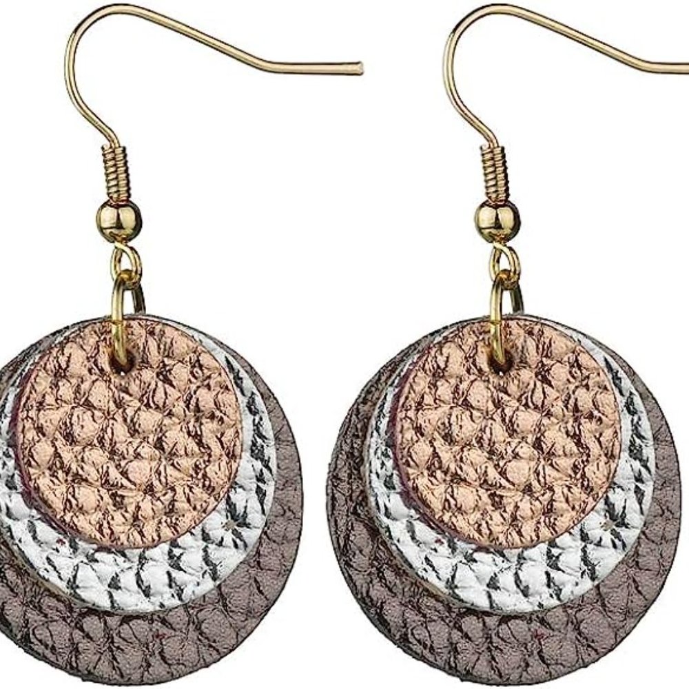 NEW! Leather Circles Multicolored Earrings - Picture 2 of 2